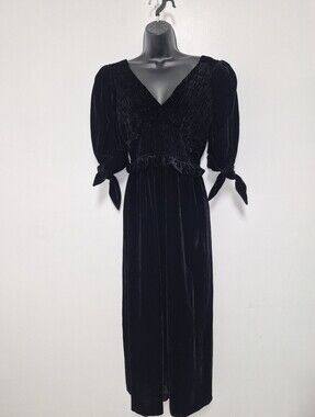 NWT Sea New York Mayde Velvet Puff Sleeve Smocked Dress Black sz M RS23-009